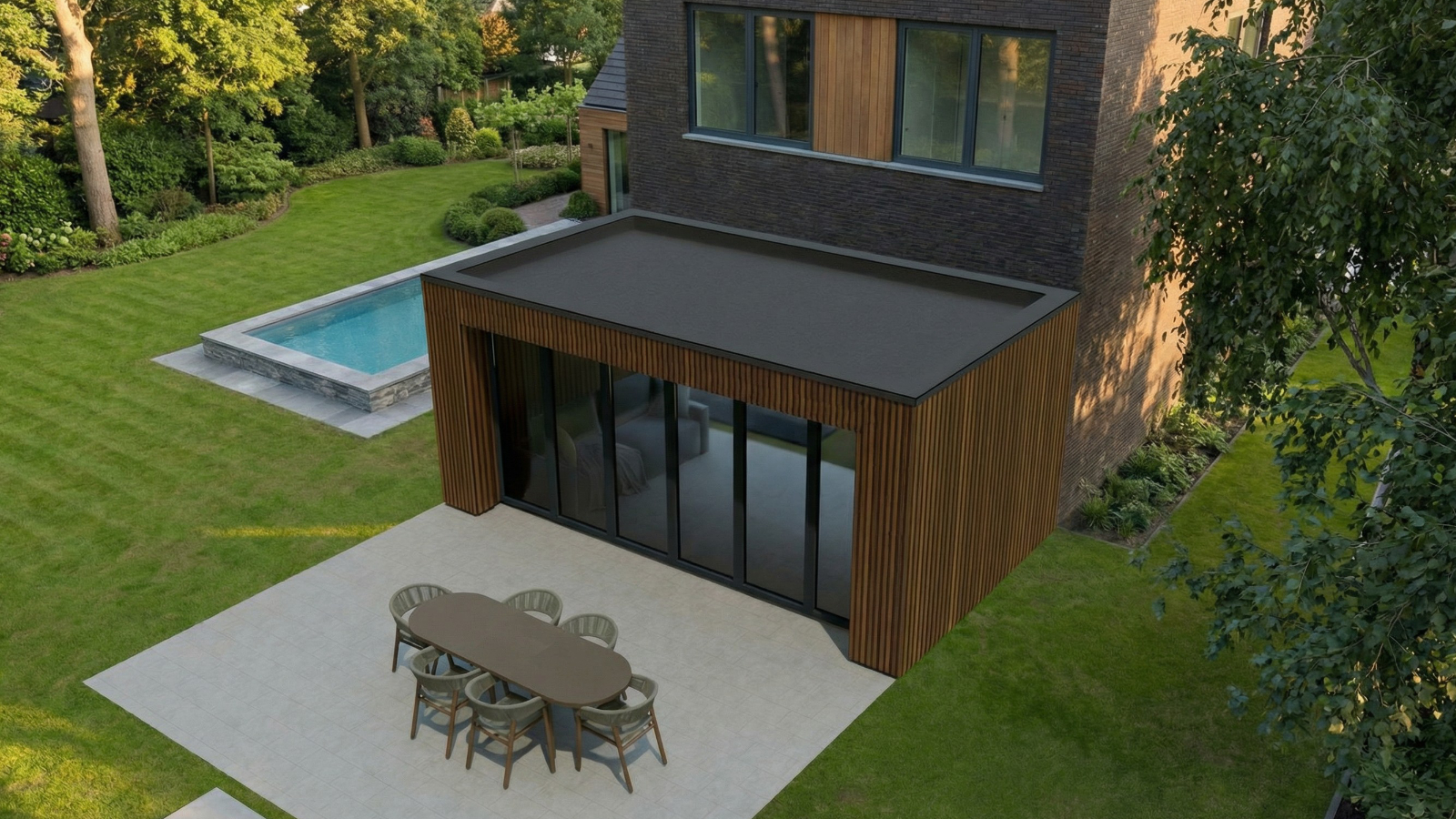 Moderne houten aanbouw